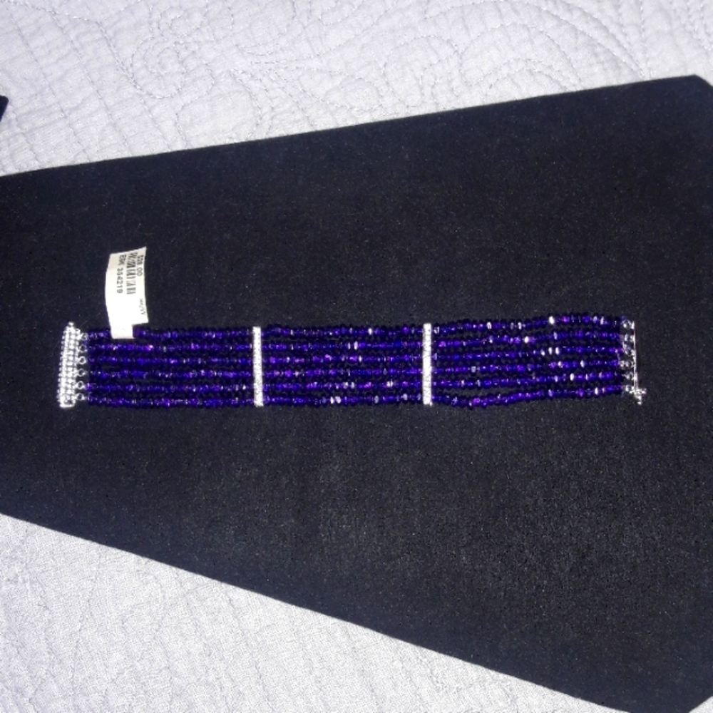 NWT S Somers row bead bracelet amethyst/rhinestones